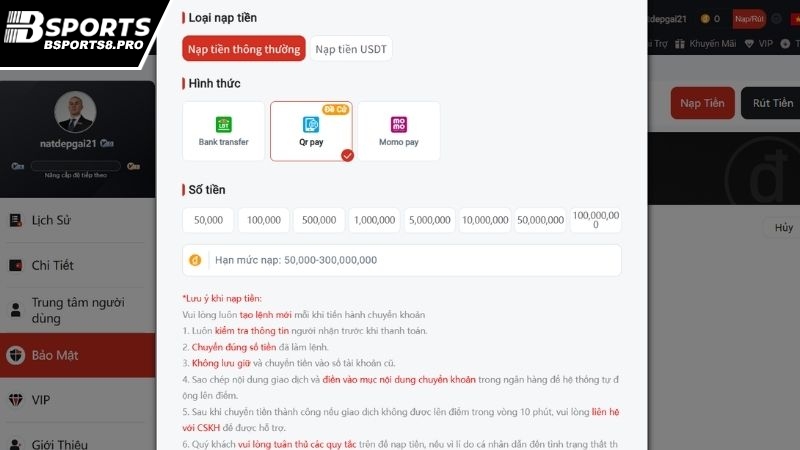 Cách nạp tiền Bsports bằng QR Pay mang lại sự nhanh gọn