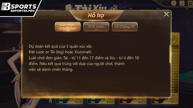 Luật chơi Tài Xỉu Bsports cơ bản giữ nguyên như phiên bản truyền thống